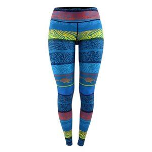 Pelagic NWT Oceanflex Active Leggings, Island Time M - Teal, Fish, Stripes, Blue